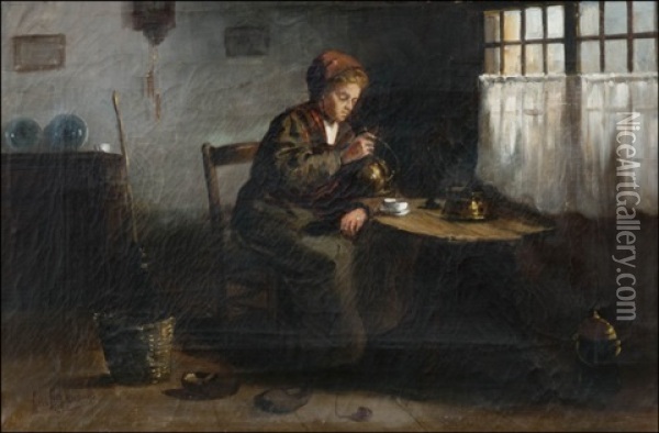 Kahvihetki (coffee Moment) Oil Painting - Albert Johan (Jan) Neuhuys