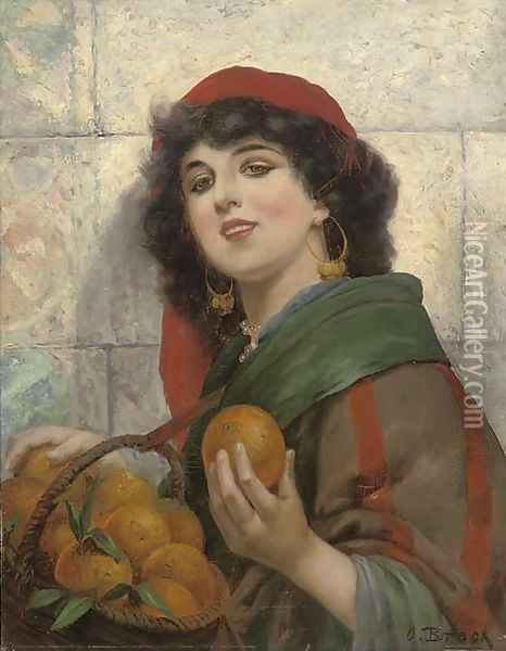 The orange seller Oil Painting - Alois Broch