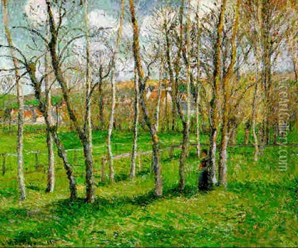 La Prairie De Bazincourt Oil Painting - Camille Pissarro