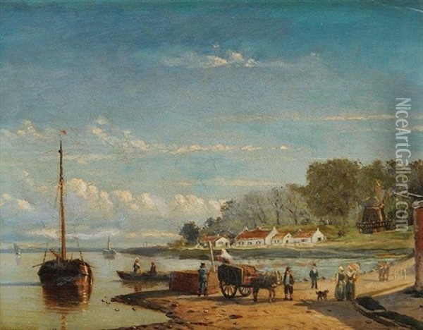 Promenade En Bord De Mer Oil Painting - George Johannes (Jan) Hoffmann