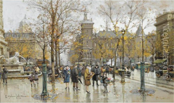La Place Du Chatelet Oil Painting - Eugene Galien-Laloue