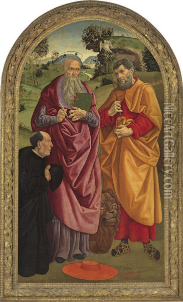 Saint Jerome And Saint Joseph With A Donor Oil Painting - Michelangelo Di Pietro Mencherini