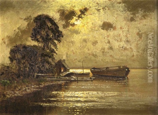 Mondnacht An Der Oder Bei Oderberg Oil Painting - Ernst Hugo Lorenz-Morovana