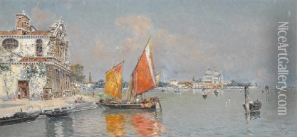 La Giudecca, Venice Oil Painting - Antonio Maria de Reyna Manescau