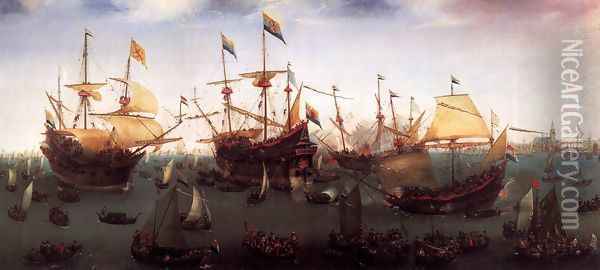 The Return in Amsterdam of the Second Expedition to the East Indies Oil Painting - Cornelis Hendricksz. The Younger Vroom
