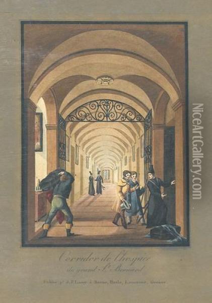 Corridor De L'hospice Du Grand St. Bernard Oil Painting - Johann Peter Lamy