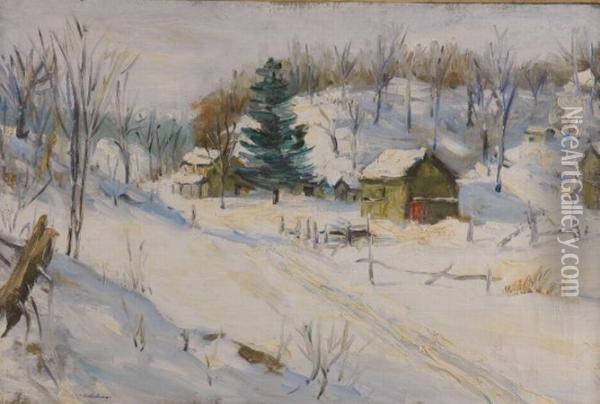 Winter Landscape With Spruce Oil Painting - Hendrik Glintenkamp