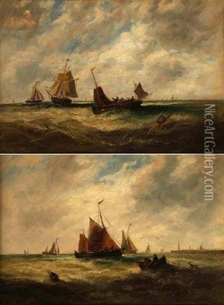 Boats Off Scarborough Oil Painting - Edwina W. Lara