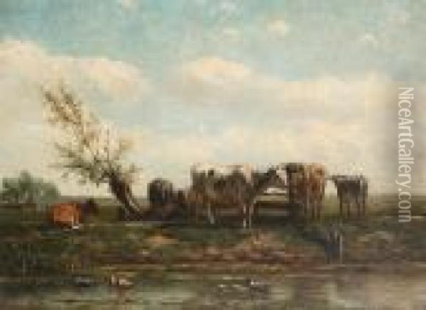 Cattle Resting By A Stream Oil Painting - Anton Mauve