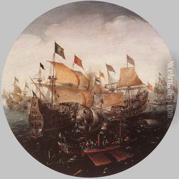 Sea Battle between Dutch and Spanish Boats 1604 Oil Painting - Aert Anthonisz