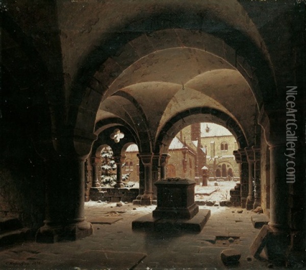 Klosterkreuzgang Im Winter Oil Painting - Carl Georg Adolph Hasenpflug