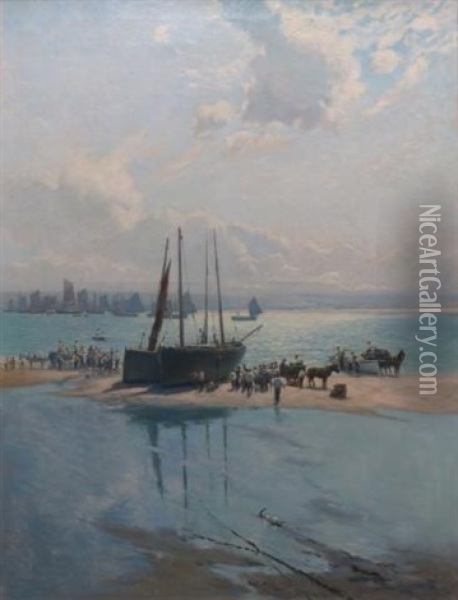 Fish Sale, St. Ives Morning Oil Painting - Edmund George Fuller