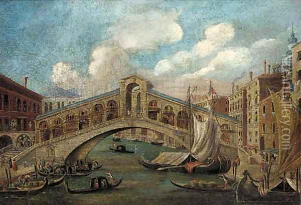 The Rialto Bridge; and The Doge's Palace, Venice Oil Painting - (Giovanni Antonio Canal) Canaletto