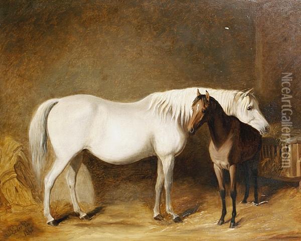 Horse And Foal In A Stable Oil Painting - James Loder Of Bath