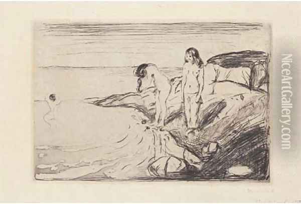 Women bathing (Badende Frauen) Oil Painting - Edvard Munch