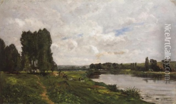 Flussufer Mit Wascherinnen Oil Painting - Hippolyte Camille Delpy