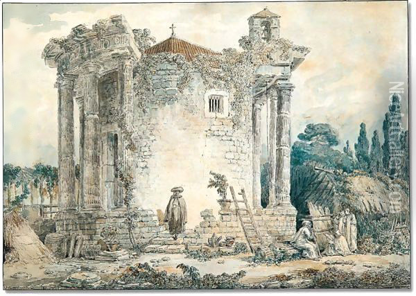 The temple of the sibyl at Tivoli Oil Painting - Hubert Robert