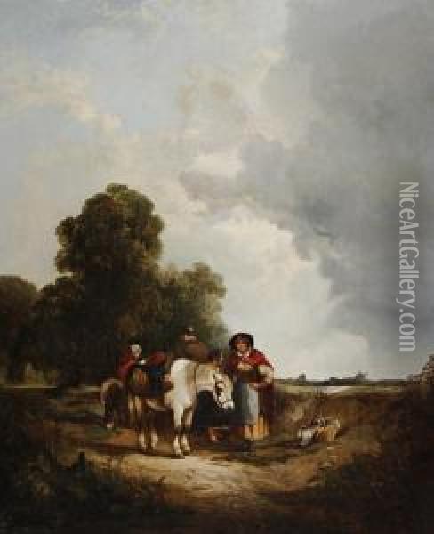 Gypsies In A Field Oil Painting - Snr William Shayer