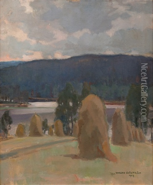 Landscapes With Hay Stacks Oil Painting - Vilho Sjoestroem