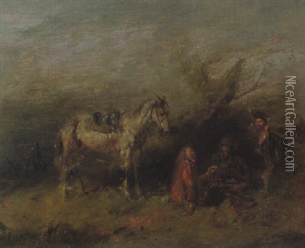 Landskap Med Sallskap Vid Hast Oil Painting - Alfred Ritter von Malheim Friedlaender