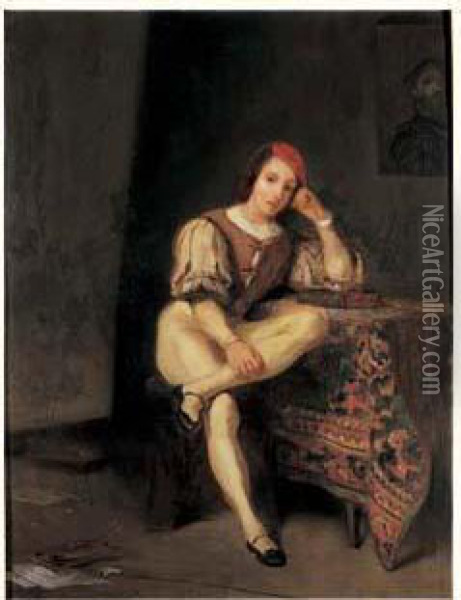 Le Jeune Raphael Meditant Dans Son Atelier Oil Painting - Eugene Delacroix