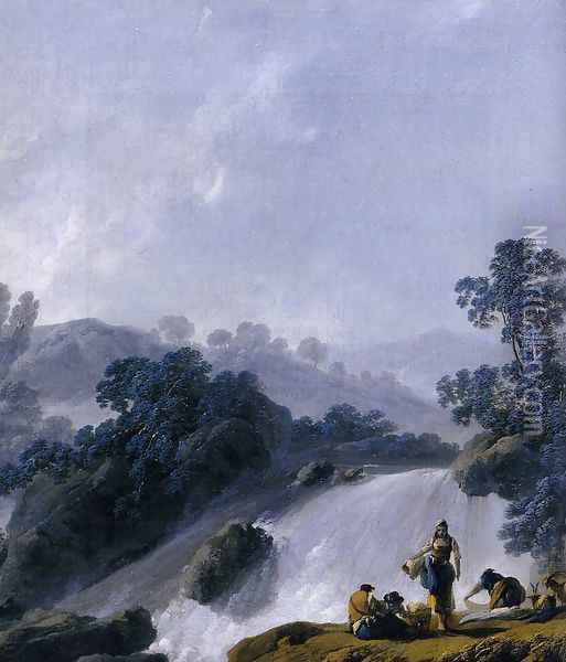 Landscape with Washerwomen (detail) Oil Painting - Jean-Baptiste Pillement