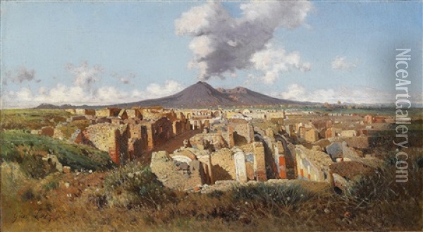 Der Vesuv Bei Pompei Oil Painting - Giuseppe Laezza