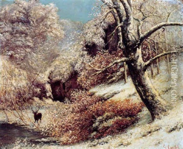 Paysage D'hiver Ou La Gorge Aux Loups, Foret De Fontainebleau Oil Painting - Gustave Courbet
