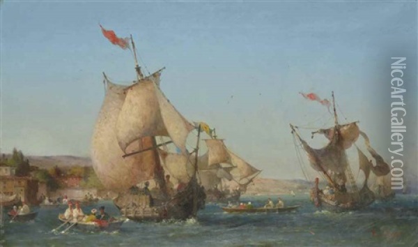 Dhows On The Bosphorus Oil Painting - Germain Fabius Brest
