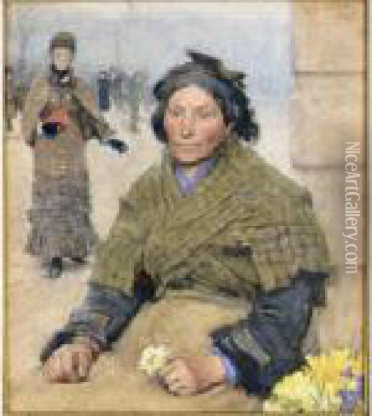 Flora, The Gypsy Flower Seller Oil Painting - George Clausen