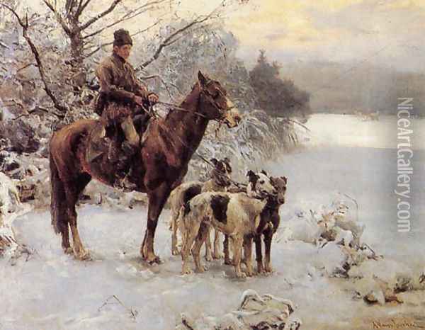 Hunter Oil Painting - Alfred Wierusz-Kowalski