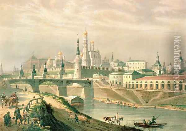 View of the Moscow Kremlin, 1830 Oil Painting - Roussel, Paul Marie
