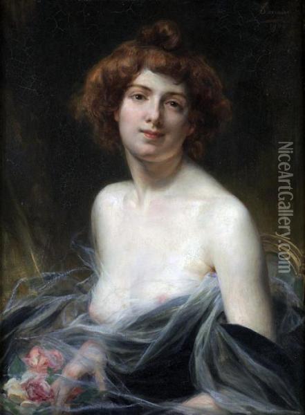 Jeune Femme Au Decollete Oil Painting - Henri Adriene Tanoux