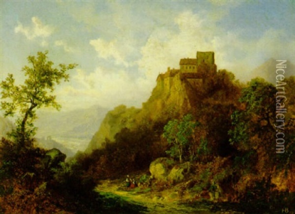 Blick Auf Schlos Tirol Oil Painting - Hermann Bennekenstein