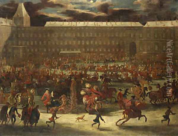 A Sledge Carousel in the Courtyard of the Hofburg, Vienna in the reign of Leopold I Oil Painting - Joseph van Bredael