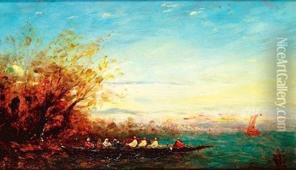 Personnages Sur Une Caique Pres De Constantinople Oil Painting - Felix Ziem