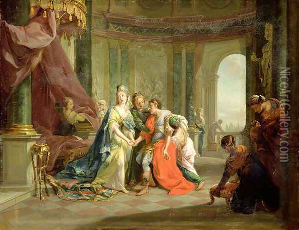 Anthony, mortally wounded, with Cleopatra, c.1797-99 Oil Painting - Johann Heinrich The Elder Tischbein