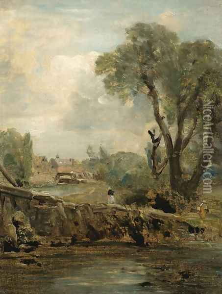 Flatford Mill from the Tow Path Oil Painting - John Constable
