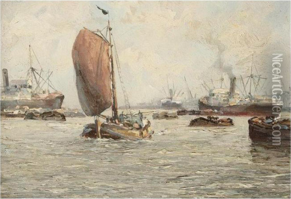 Harbour Scene Oil Painting - Terrick John Williams