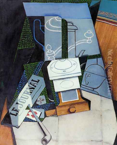 Newspaper with Coffee Mill Oil Painting - Juan Gris