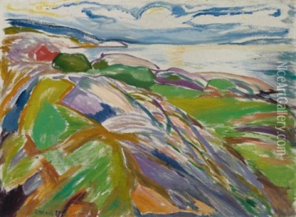Kystlandskap Fra Hvitsten (coastal Landscape At Hvitsten) Oil Painting - Edvard Munch