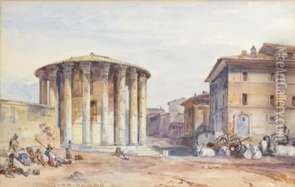 Temple De La Fortune Virile A Rome Oil Painting - Achille Vianelli