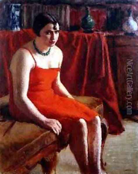 Seated Woman in a Red Dress 1929 Oil Painting - Roderic O'Conor