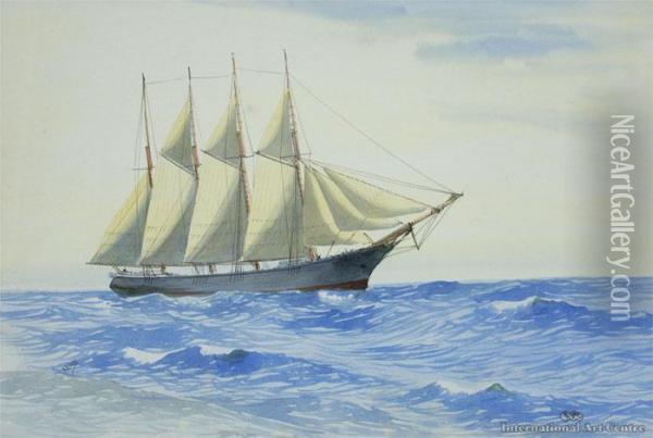 Sailing Ship At Sea Oil Painting - Herbert Cole