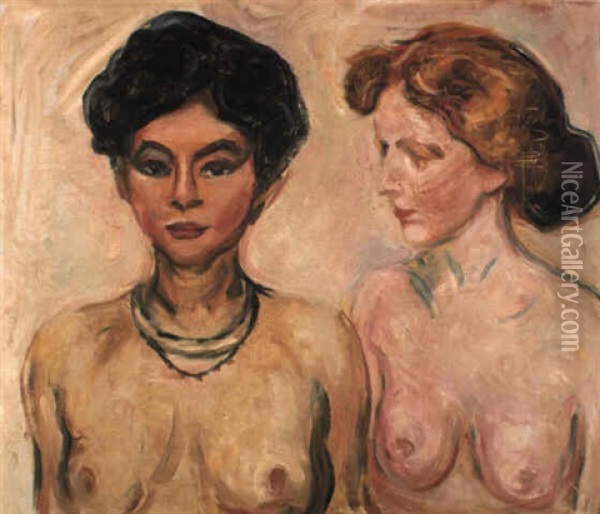 Doppelportrait (blond Und Schwarz) Oil Painting - Edvard Munch