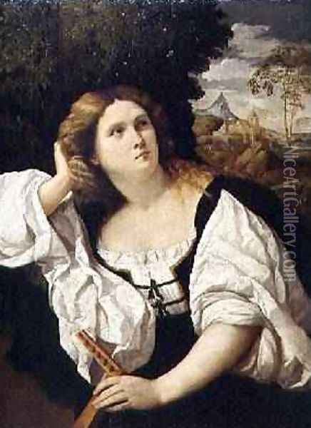 Lady with a Lute, c.1520-25 Oil Painting - Palma Vecchio (Jacopo Negretti)
