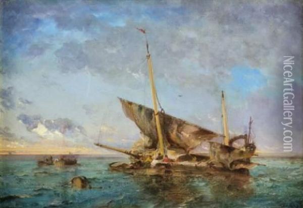 Pecheurs En Mer Oil Painting - Alphonse Rey
