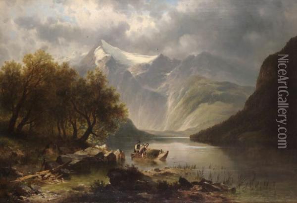 Alpesi Taj Csonakazokkal Oil Painting - Josef Thoma