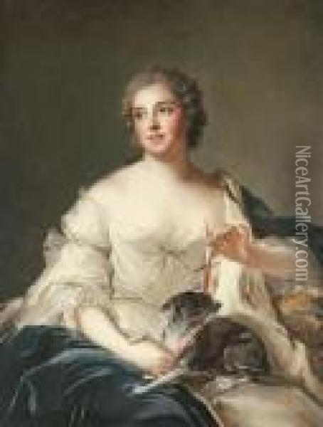 Portrait Of A Lady, Said To Be La Duchesse De Chevreuse Oil Painting - Jean-Marc Nattier