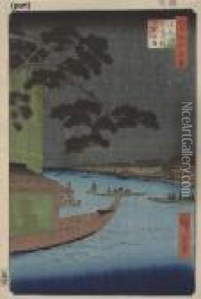 The Good Luck Pine At Ommayagashi On The Asakusa River Oil Painting - Utagawa or Ando Hiroshige
